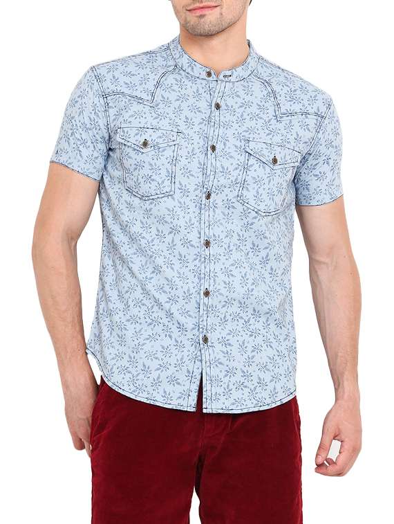 grey cotton printed casual shirt