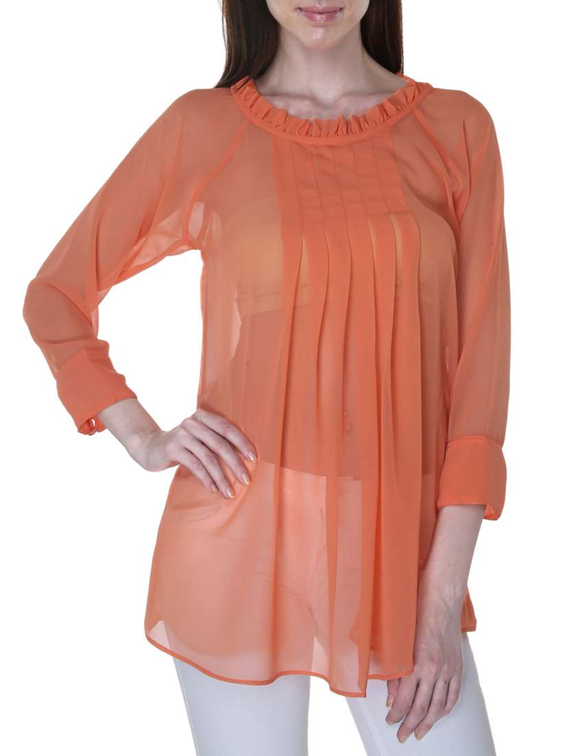 solid peach georgette sheer top