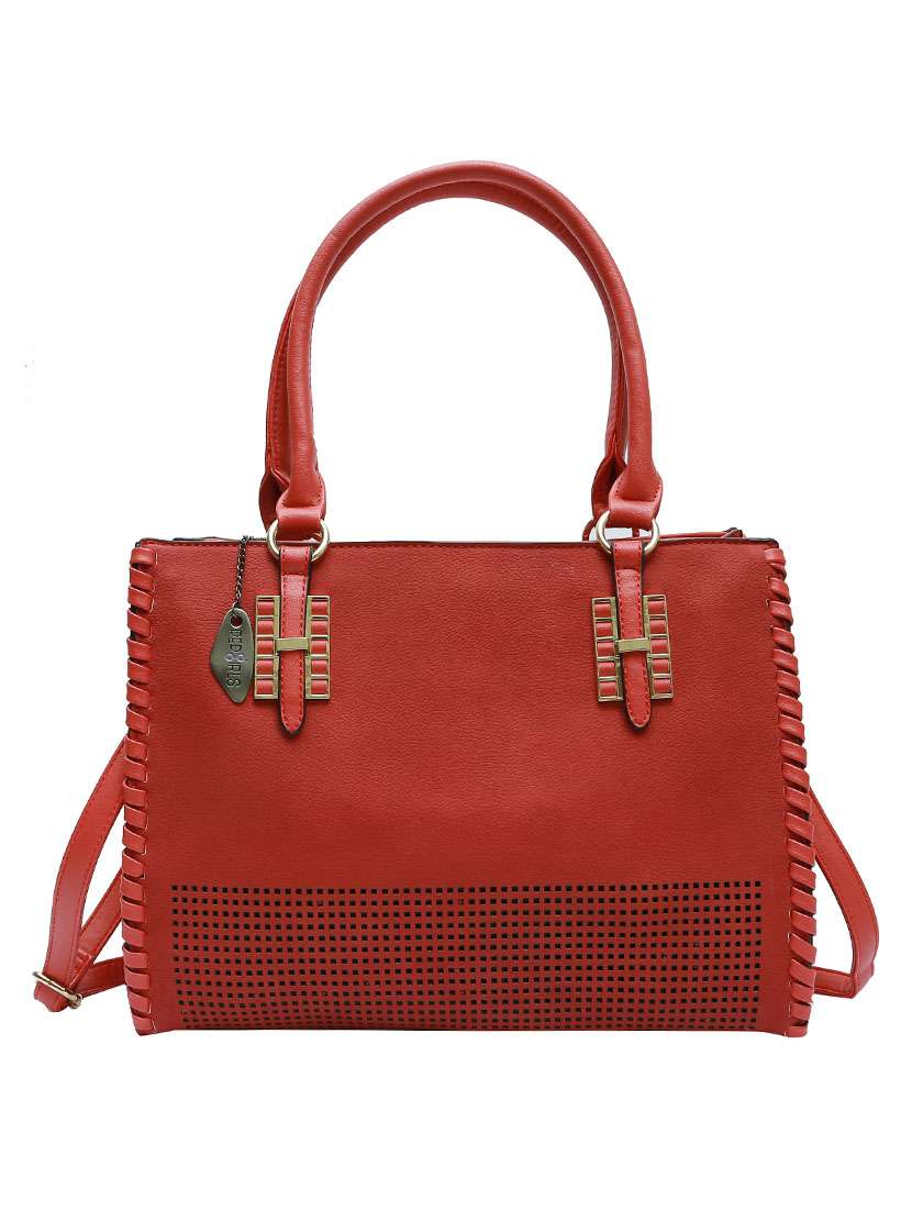 red leatherette handbag