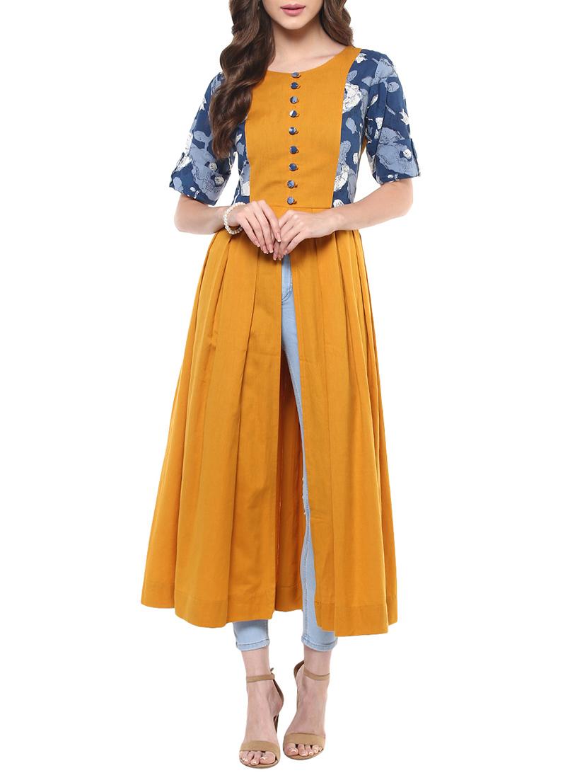 mustard high slit kurta