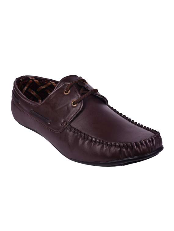 brown leatherette lace up boatshoe
