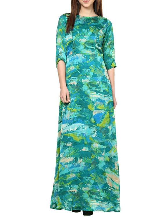 green printed crepe maxi dress
