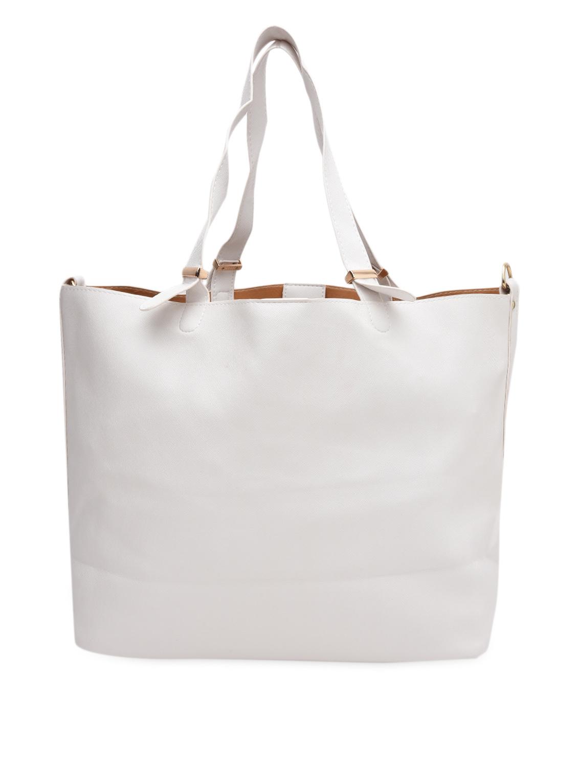 White Faux Leather Tote With Sling Bag - By