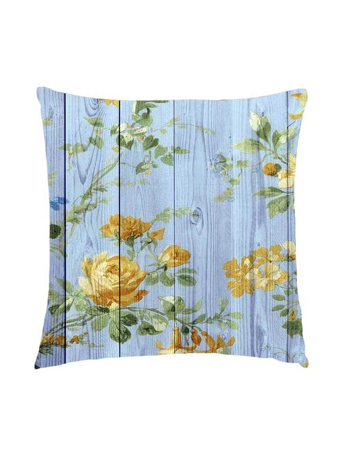 digitally printed cushion cover of blue wooden plank with yellow flowers - 12893129 -  Standard Image - 0