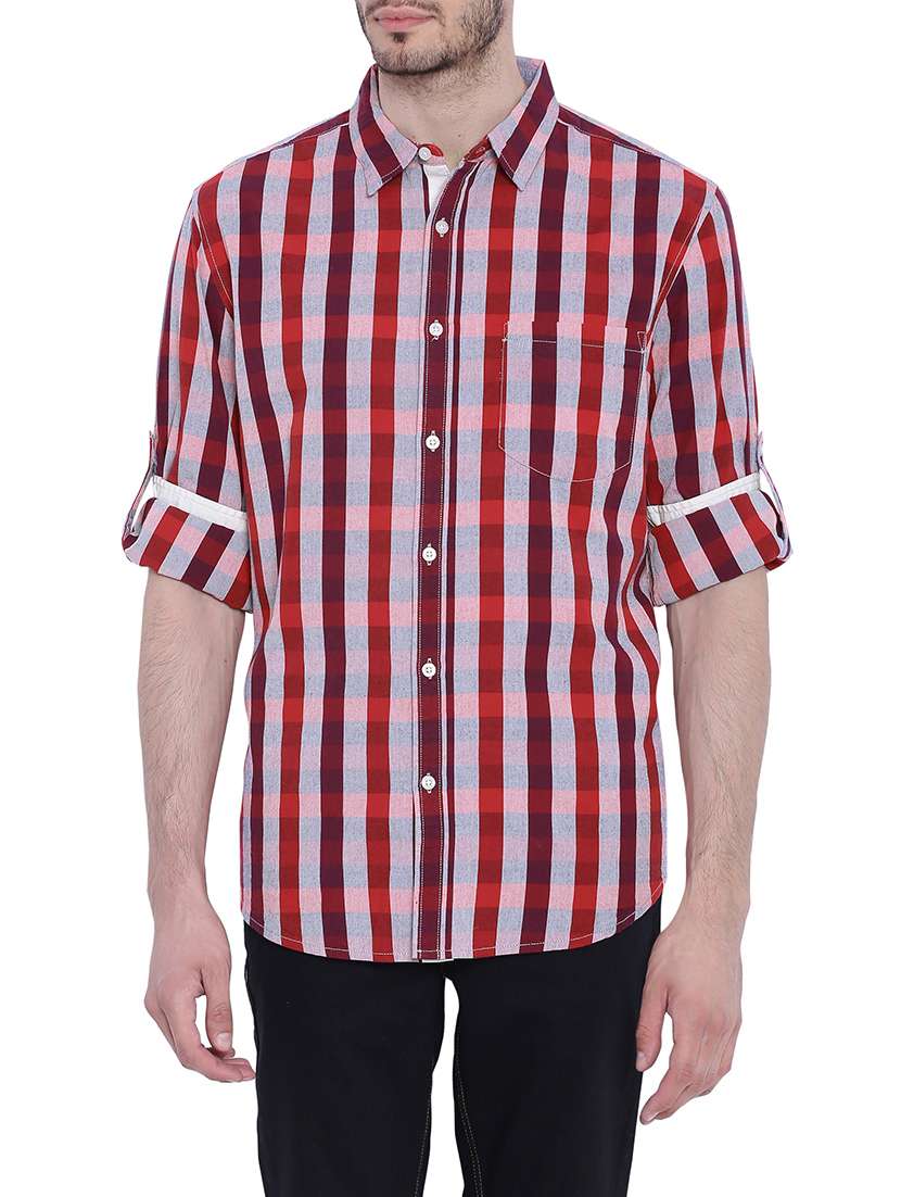 red cotton striped casual shirt