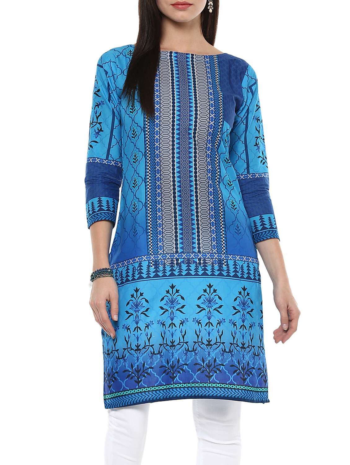 blue cotton straight kurta