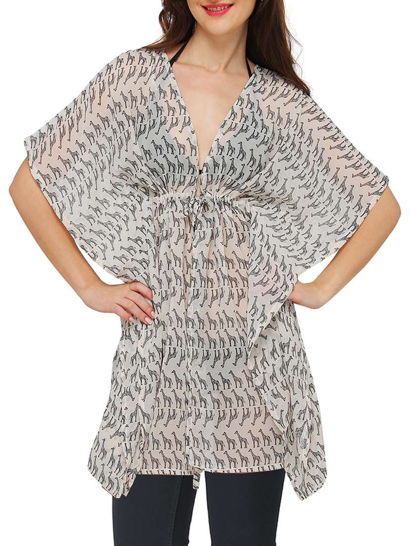 white printed chiffon regular kaftan