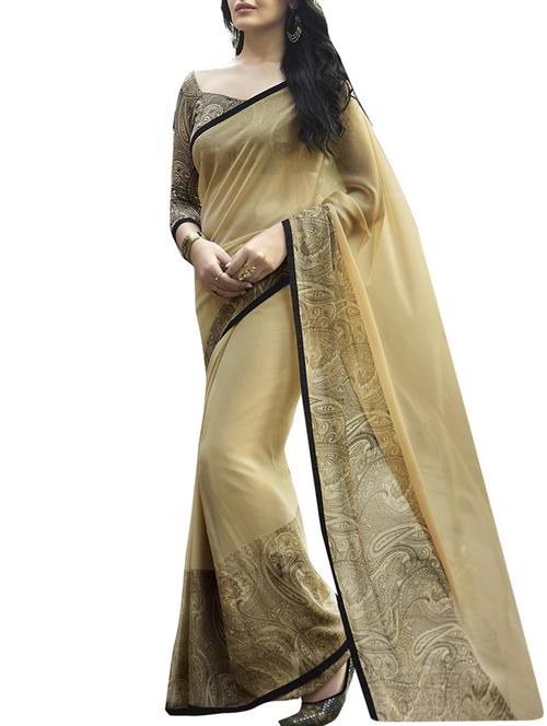 beige georgette printed saree with blouse - 12902804 -  Standard Image - 0