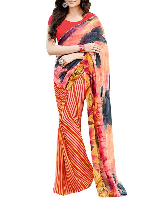 orange georgette printed saree - 12902815 -  Standard Image - 0