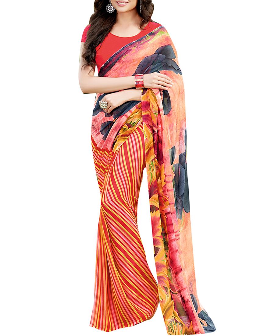 orange georgette printed saree - 12902815 -  Zoom Image - 0
