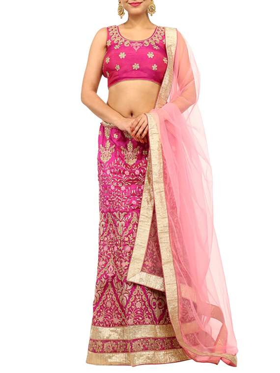 pink embroidered unstitched lehenga set