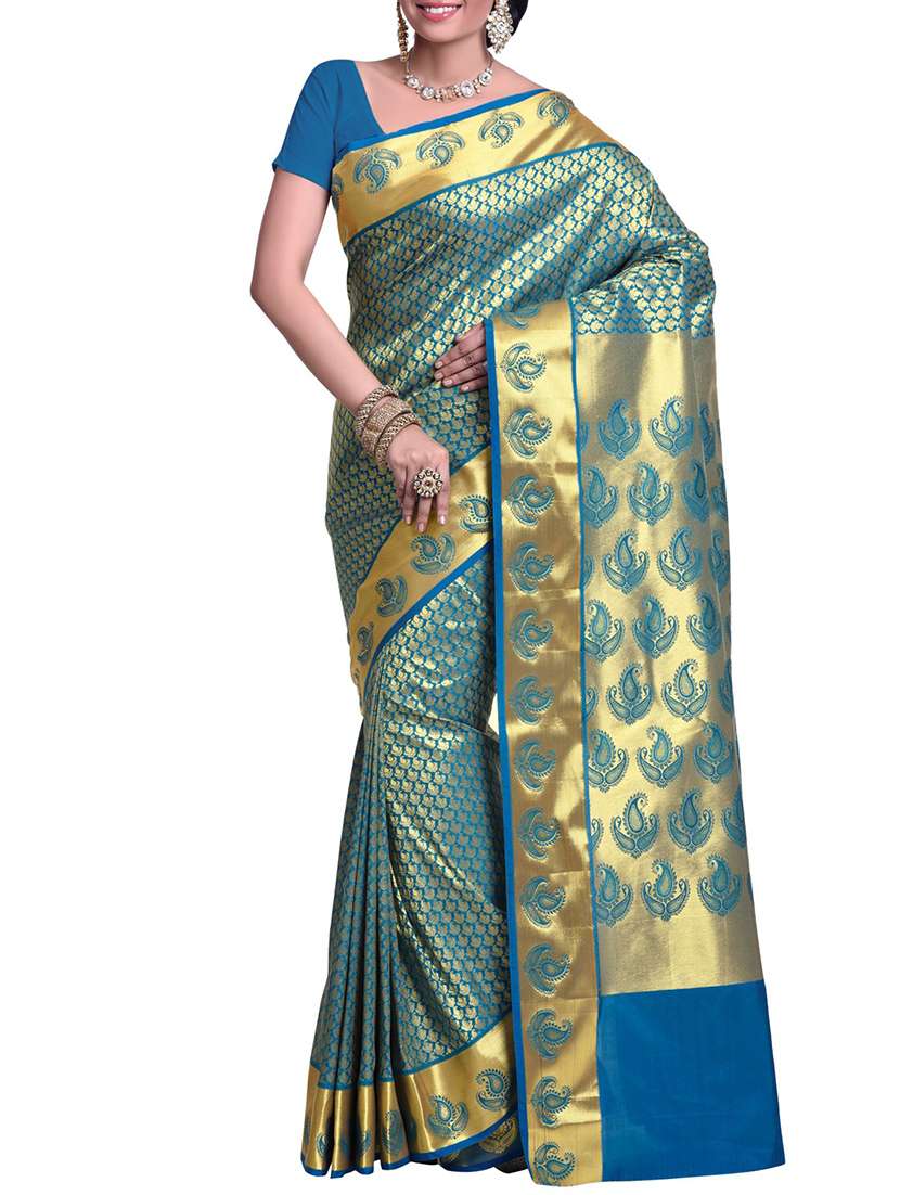 blue kanchipuram art silk saree with blouse