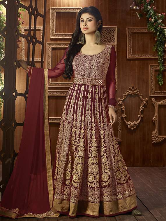 maroon georgette anarkali dress material