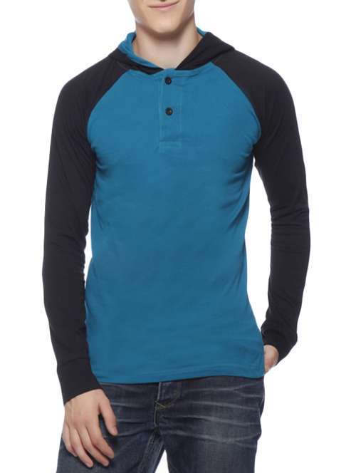 teal blue cotton raglan hood t-shirt - 12908449 - Standard Image - 0