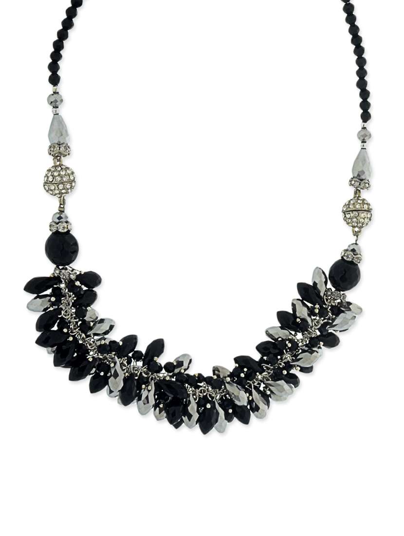 crystal collection stones embellished black necklace for women