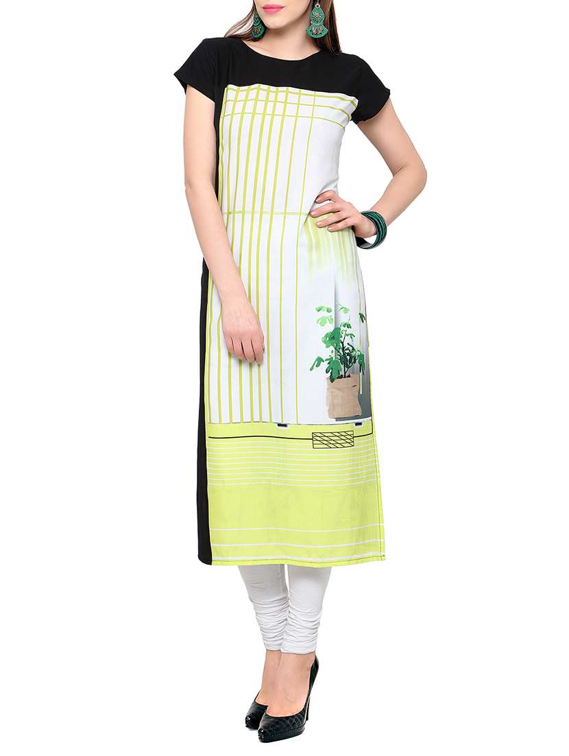 yellow crepe printed Long kurta