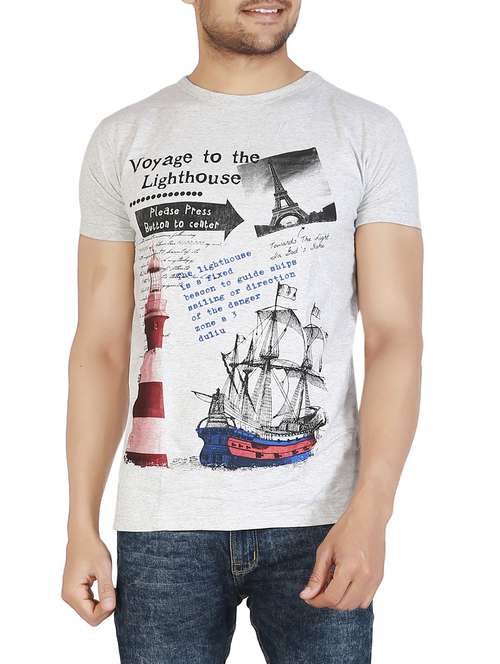 grey cotton graphic t-shirt - 12910913 -  Standard Image - 0
