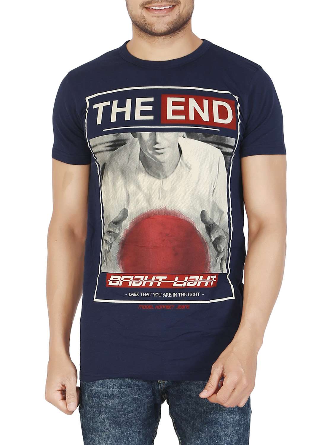 navy blue cotton graphic t-shirt