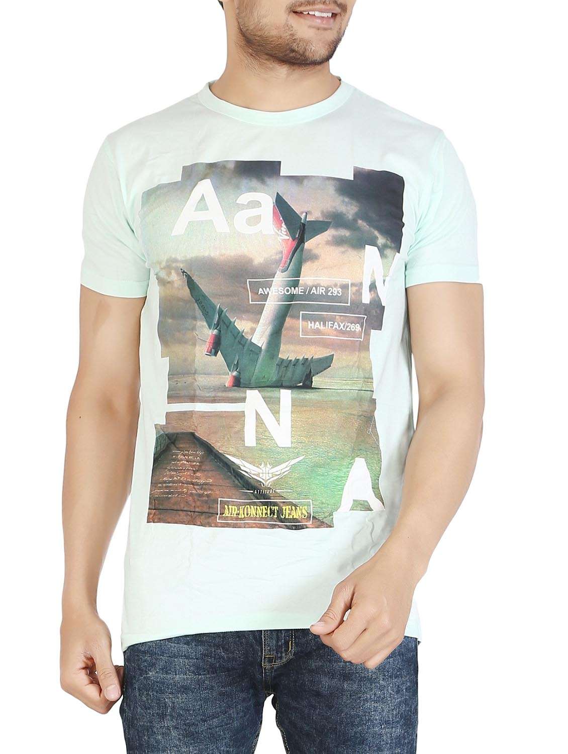 mint green cotton graphic t-shirt