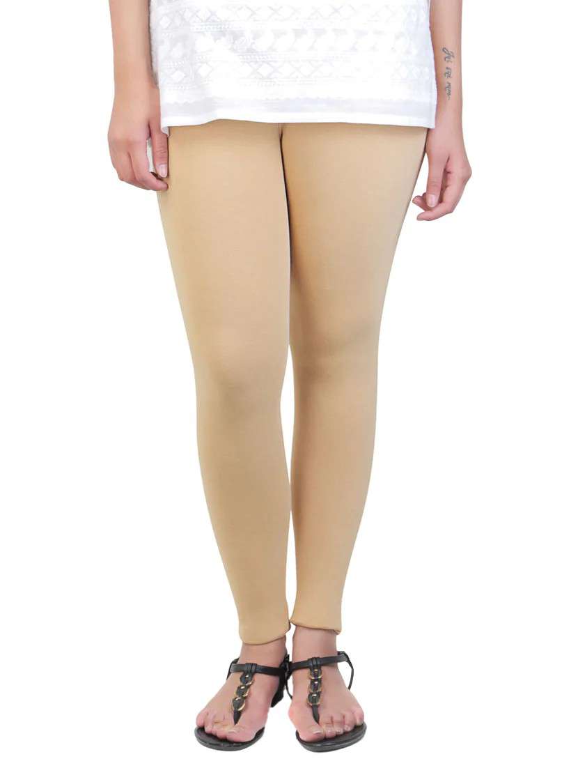Beige Solid Ankle Length Legging