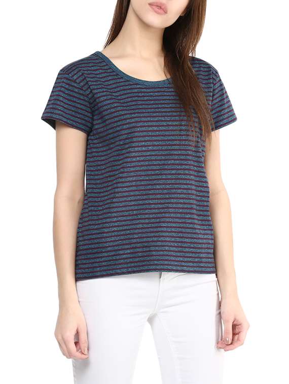 multicolored striped cotton regular tee