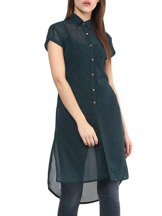 green printed georgette tunic