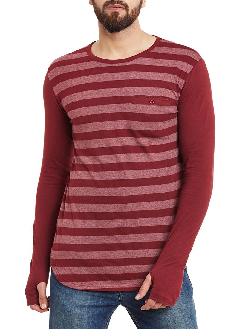 maroon cotton blend striped t-shirt - 12914114 - Zoom Image - 0