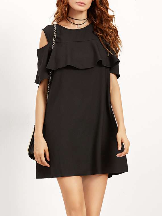 black cold shoulder dress