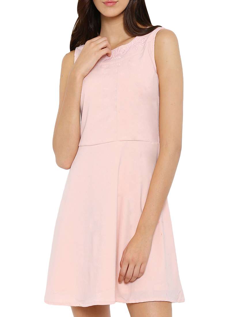 pink polyester fit & flare dress