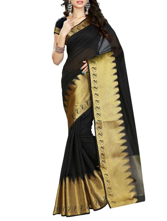 black colored banarasi saree with blouse