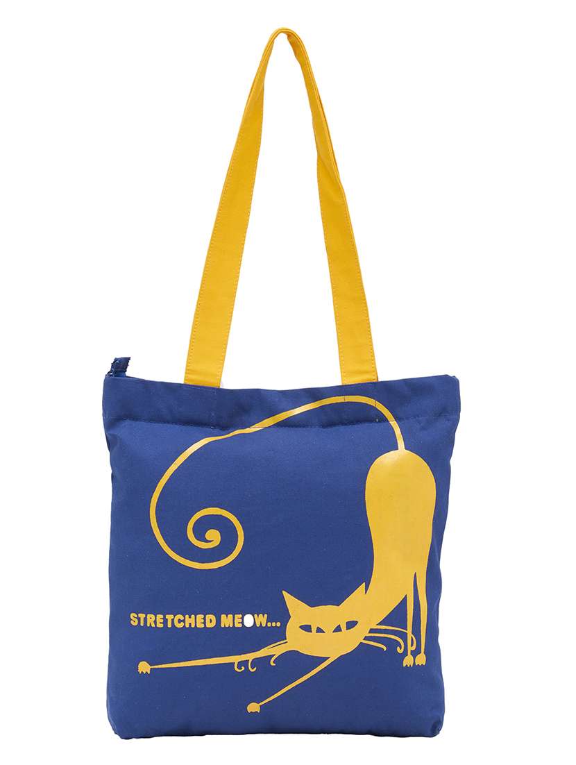 blue canvas printed tote