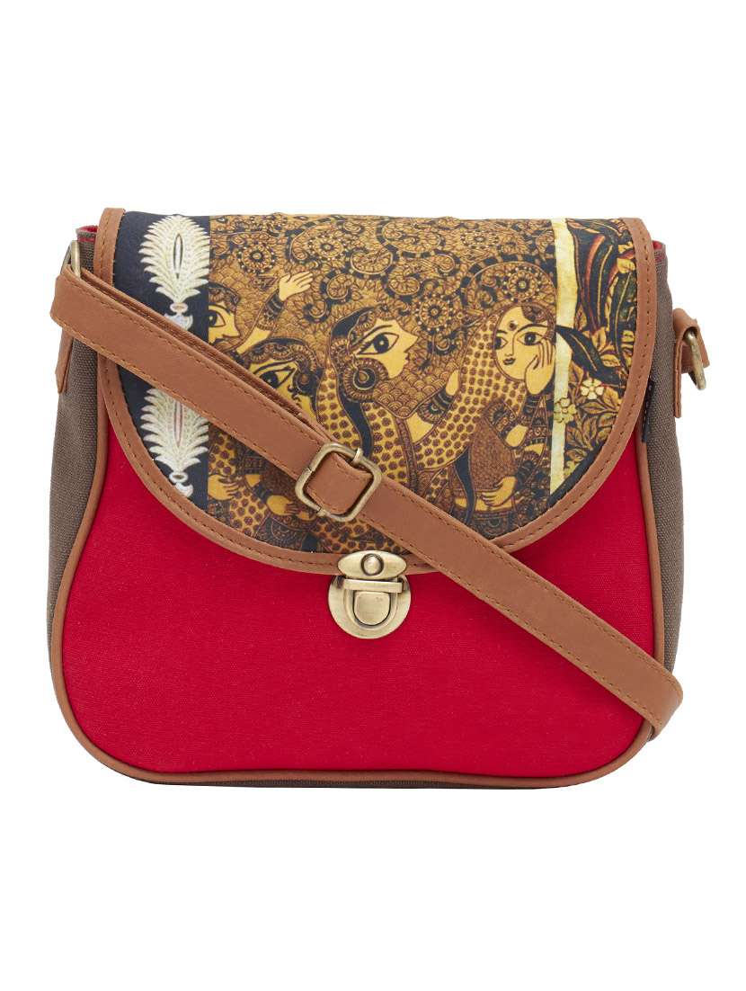 red canvas messenger sling bag