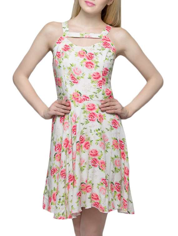 white floral printed cotton dress