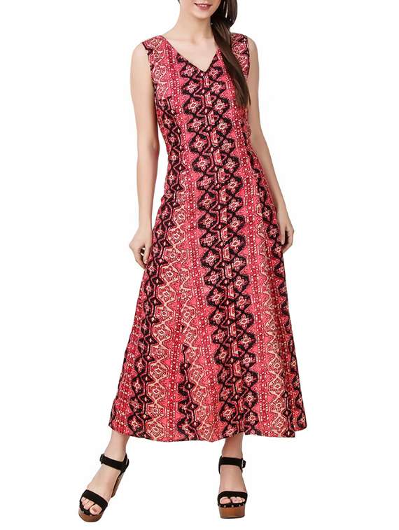 pink printed crepe maxi dress