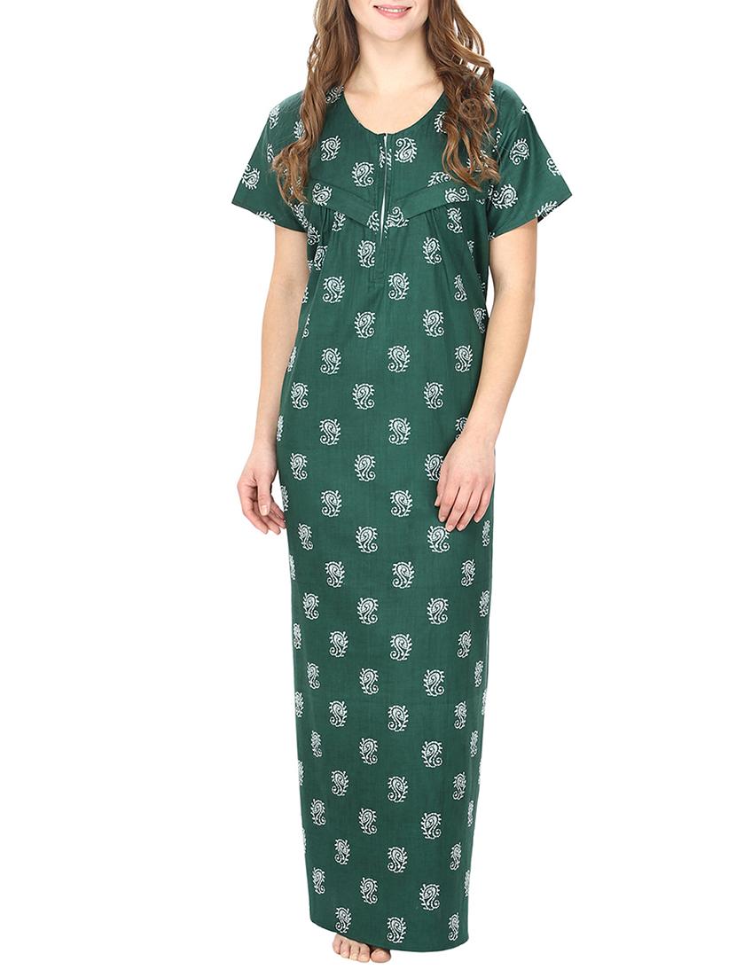 green printed cotton gown - 12929134 - Zoom Image - 0