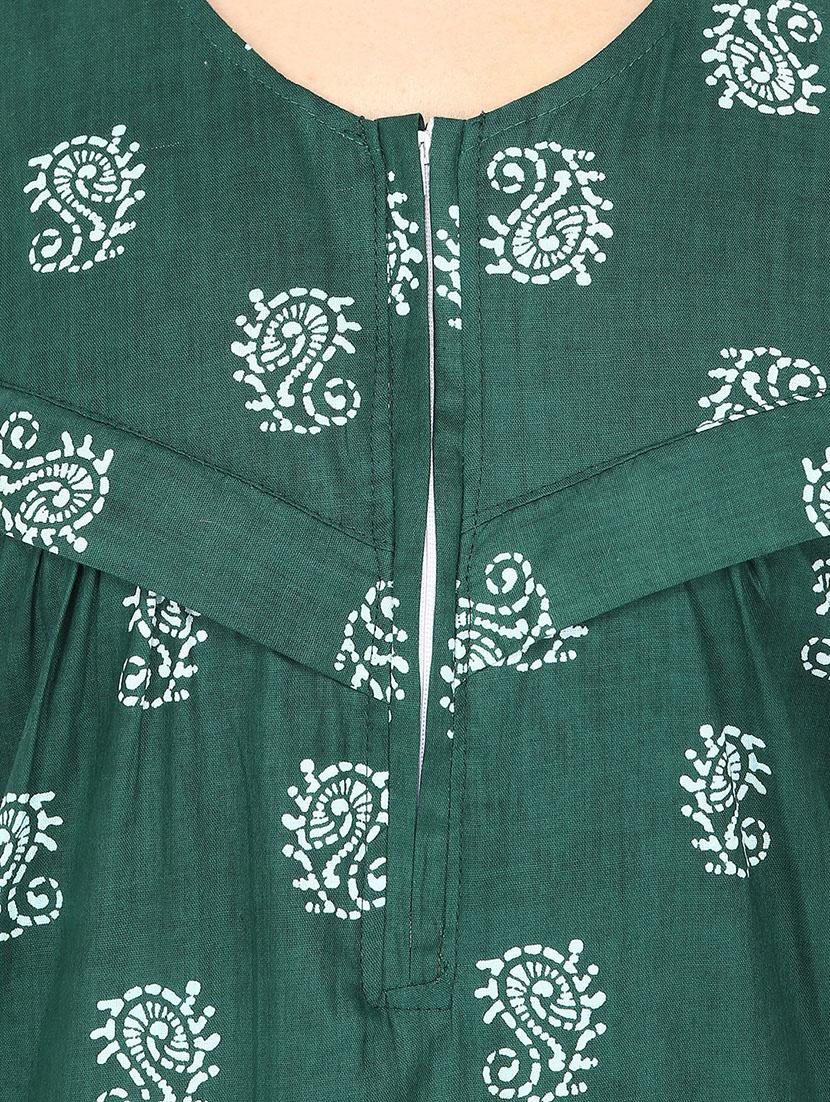 green printed cotton gown - 12929134 - Standard Image - 3