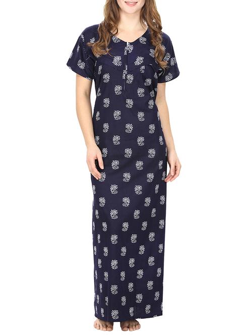 navy blue printed cotton gown - 12929136 - Standard Image - 0