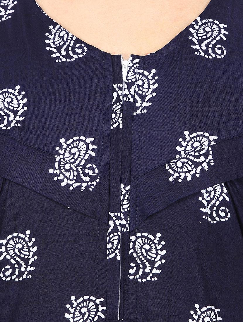 navy blue printed cotton gown - 12929136 - Standard Image - 3