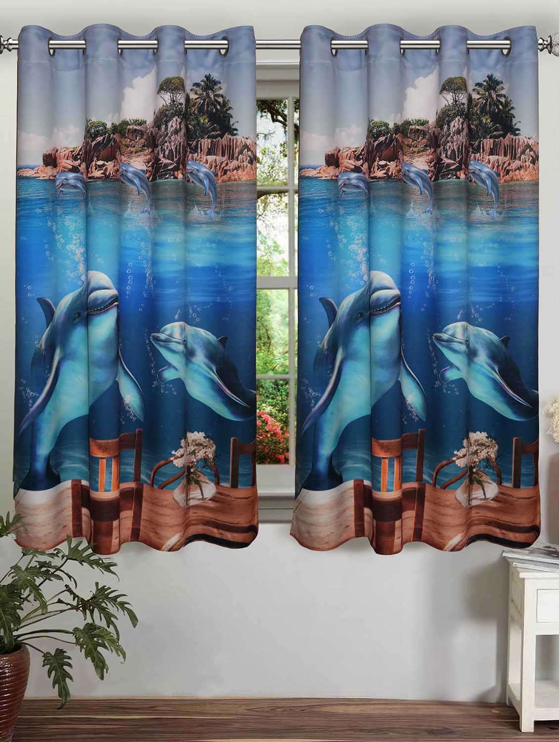 lushomes digitally printed marine polyster blackout curtains with 6 metal eyelets for windows