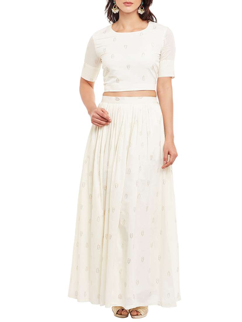 White Skirt Ethnic Shae By SASSAFRAS Women Off White Ethnic Print