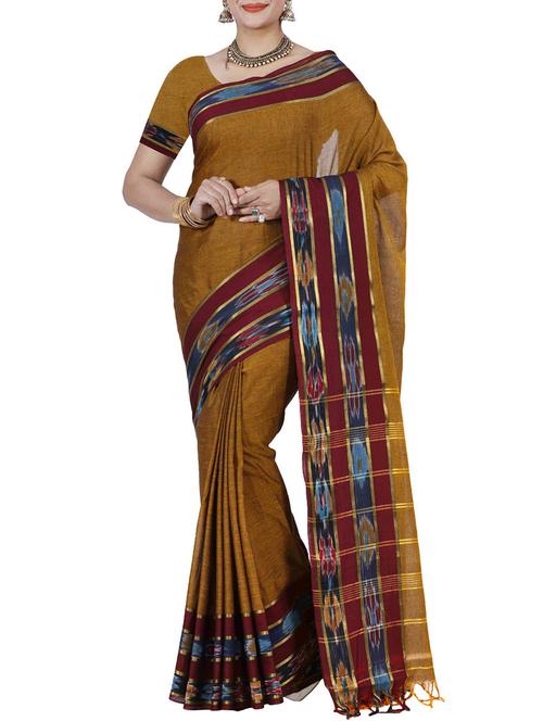 brown coloured cotton ikat saree - 12934086 - Standard Image - 0
