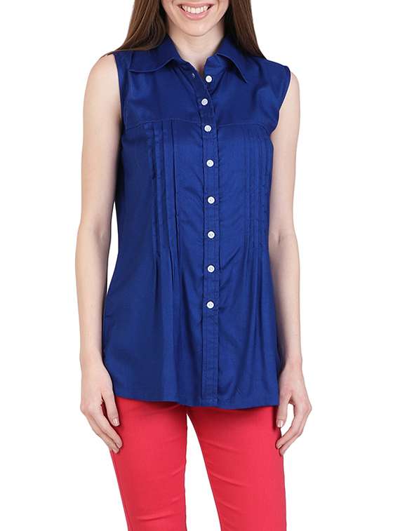 blue viscose regular shirt