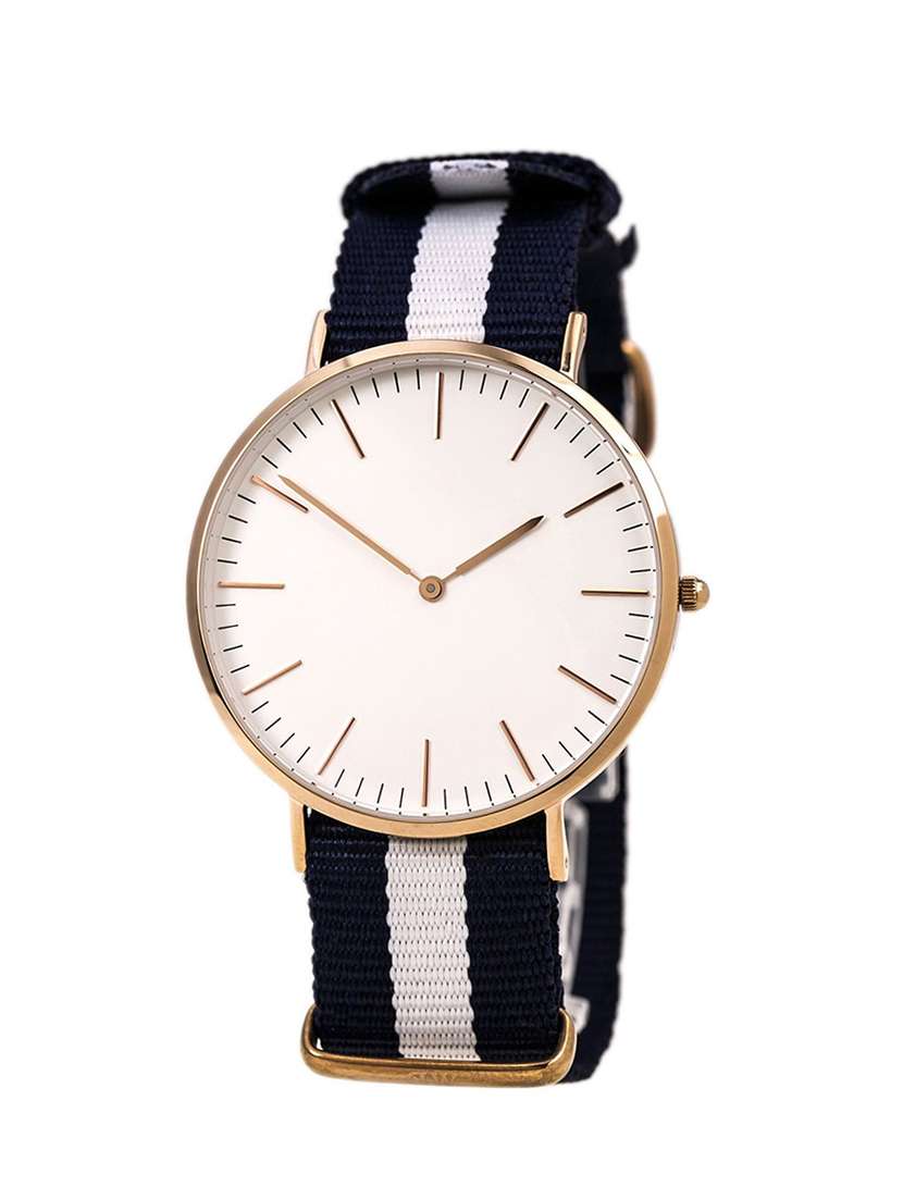 white and black nylon strap analog watch