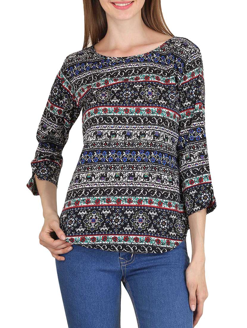 curved hem printed top 