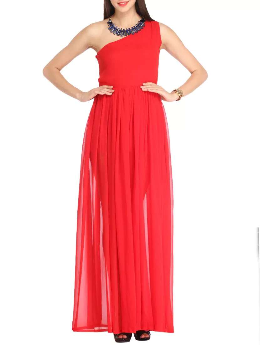single shoulder gathered maxi dress