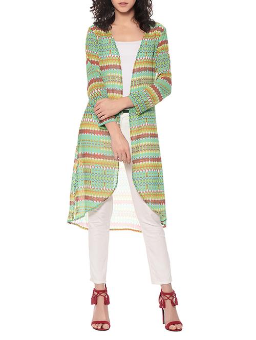 green printed asymmetric shrug - 12943875 -  Standard Image - 0