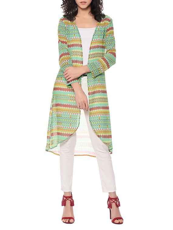 green printed asymmetric shrug - 12943875 -  Zoom Image - 0