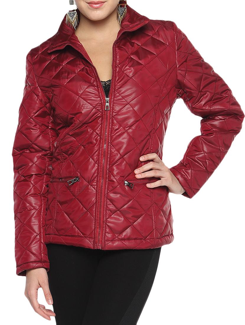 Red Nylon Solid Long Sleeves Jacket - By