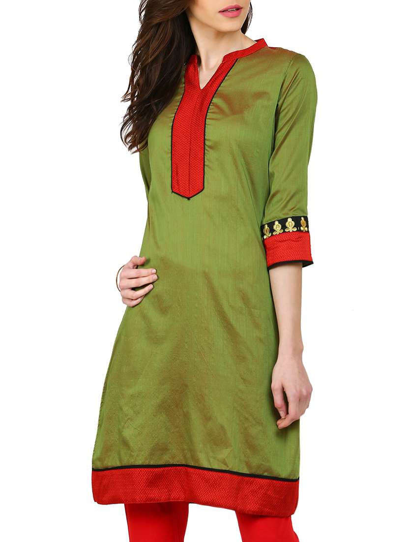 green cotton straight kurta