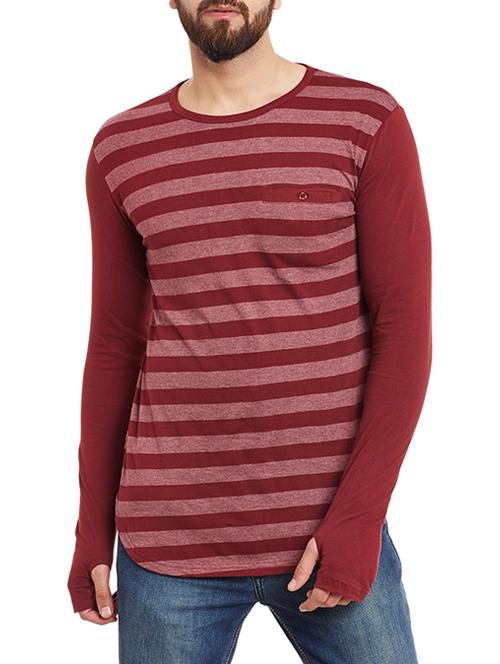 maroon cotton blend striped t-shirt - 12946359 - Standard Image - 0